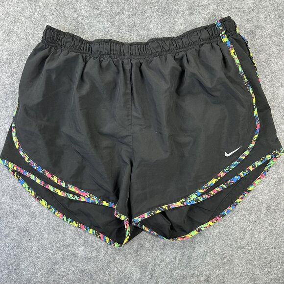 Nike Dri-FIT Running Shorts Womens XL Black Tempo Multicolor Trim Athletic - Picture 1 of 9